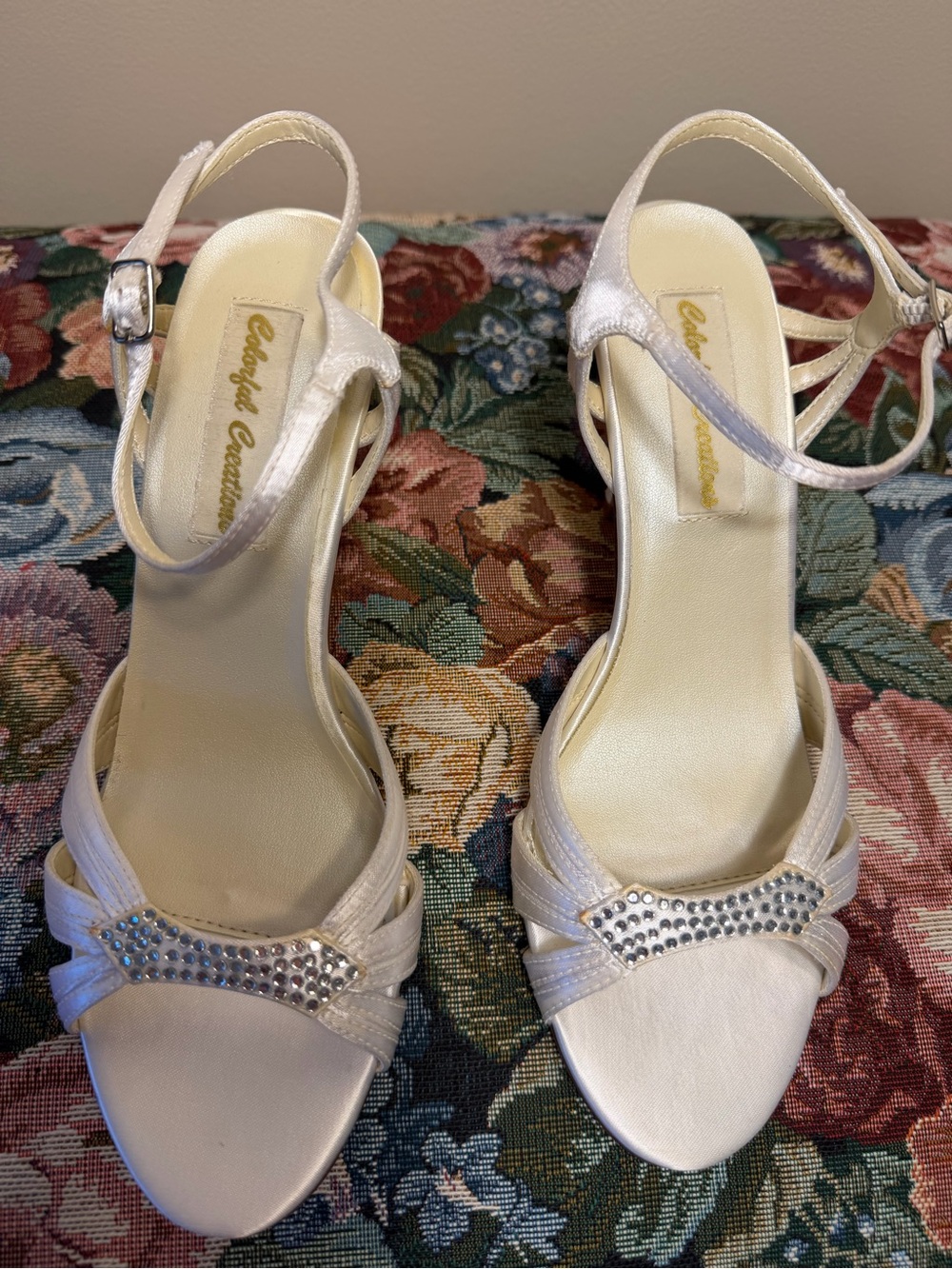 Adore Pearl Satin Evening Heels with Rhinestone Accent